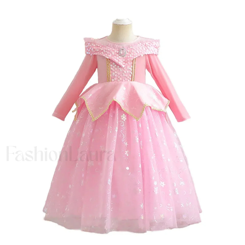 Pink Party Kid Elegant Spring Princess Sleeping Beauty Birthday Autumn Cosplay Aurora Costume 2Y Tag 100 / Aurora Dress