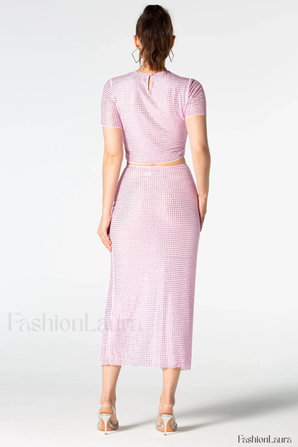 Pink Rhinestone Wrap Charming Midi Skirt Set