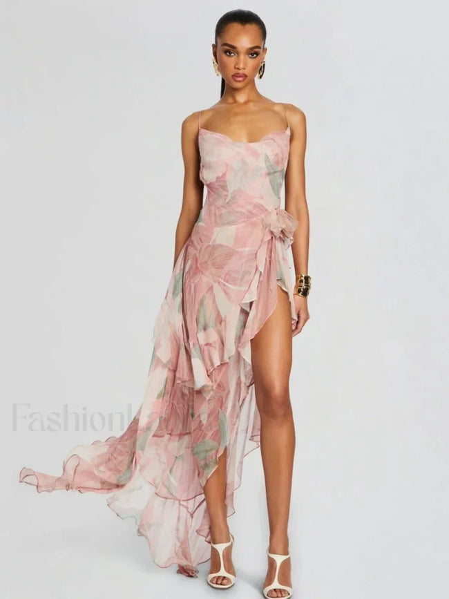 Pink Ruffled Spaghetti Floral Dress Pink / XS Main image