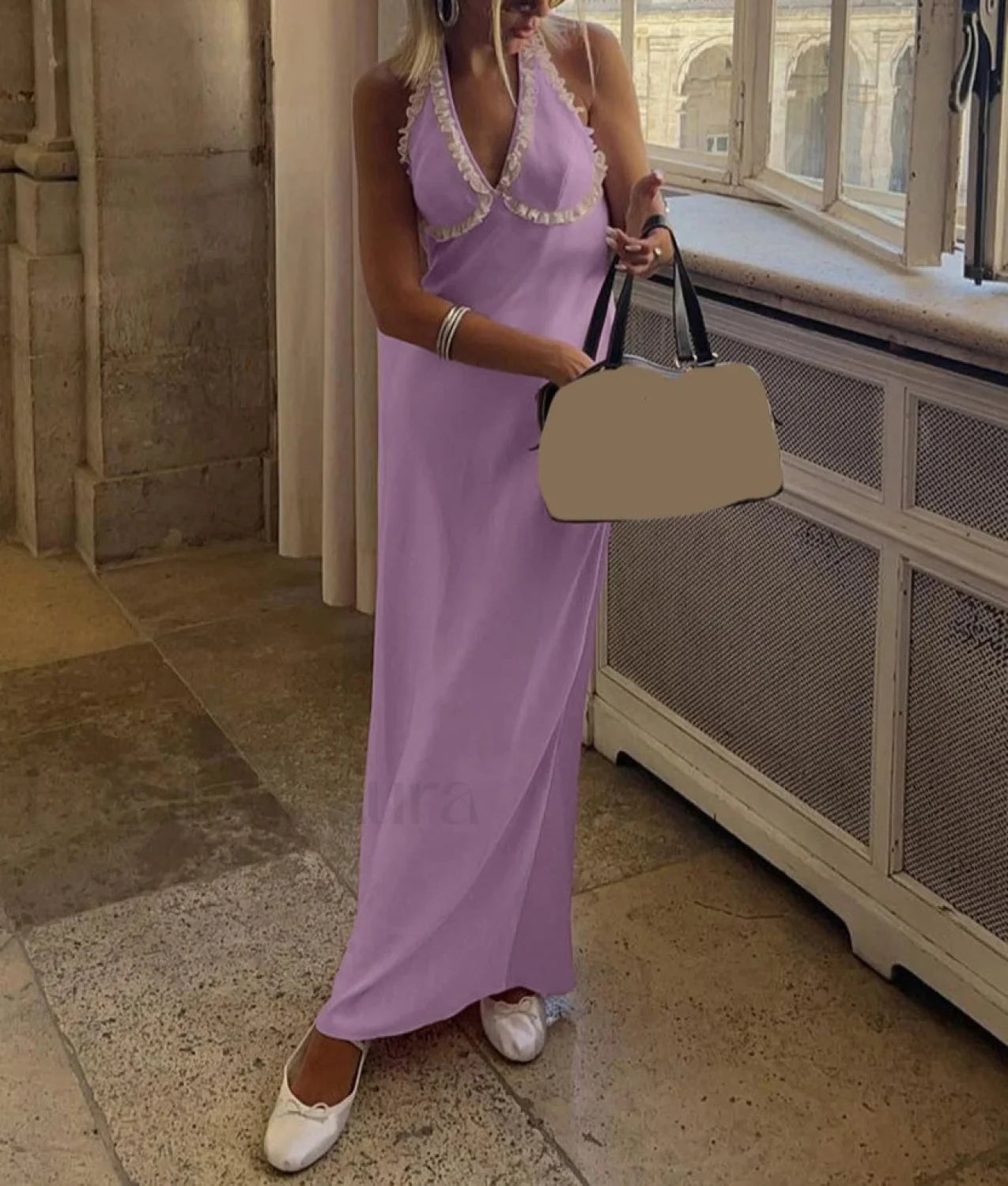 Pink Satin Halter Midi Dress Secondary image