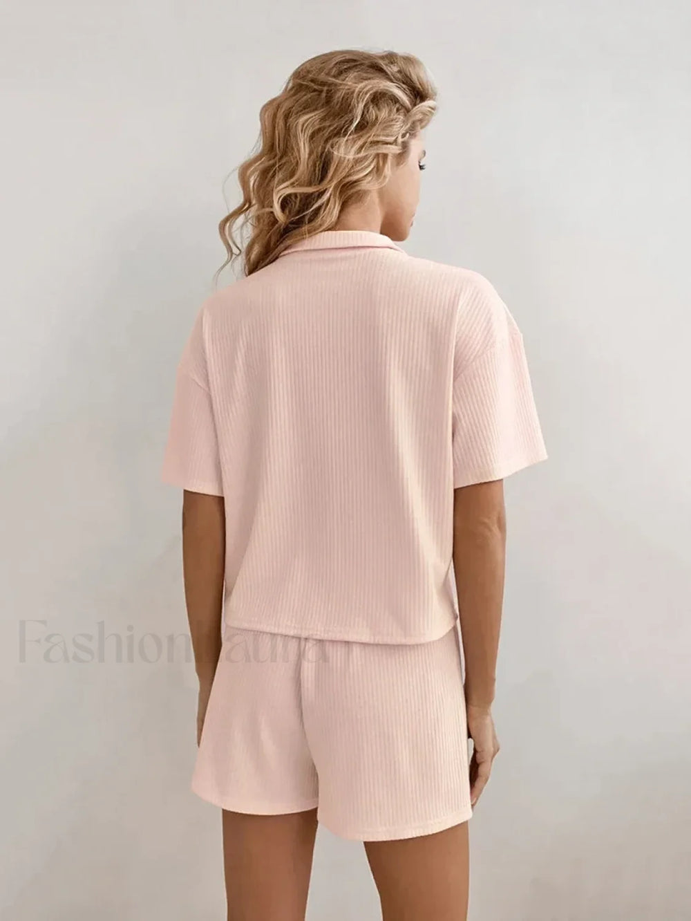 Pink Short Sleeve Pajama Shorts Two Piece Set