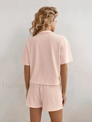 Pink Short Sleeve Pajama Shorts Two Piece Set