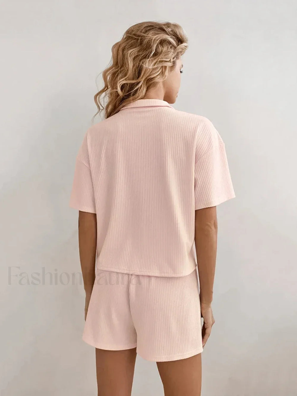 Pink Short Sleeve Pajama Shorts Two Piece Set
