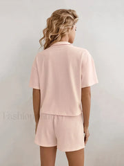 Pink Short Sleeve Pajama Shorts Two Piece Set
