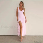 Pink Strappy Slit Midi Dress Pink / S