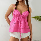 Pink Tie Hollow Boho Crop Top Pink / S