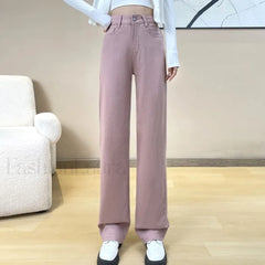 Pink Wide Leg High Waist Denim Jeans
