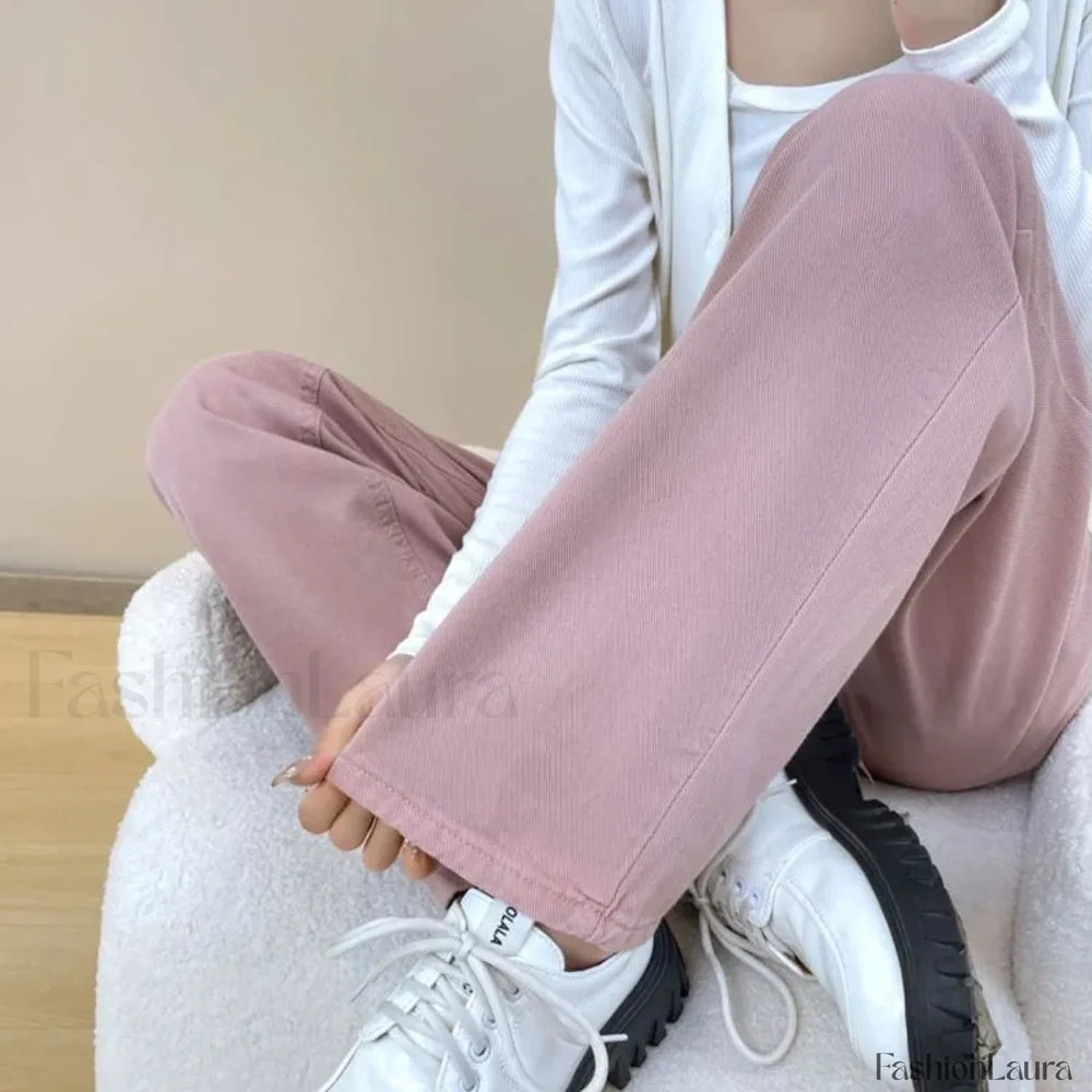 Pink Wide Leg High Waist Denim Jeans