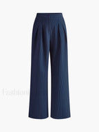 Pinstripe Pleated Wide Leg Pants Pants