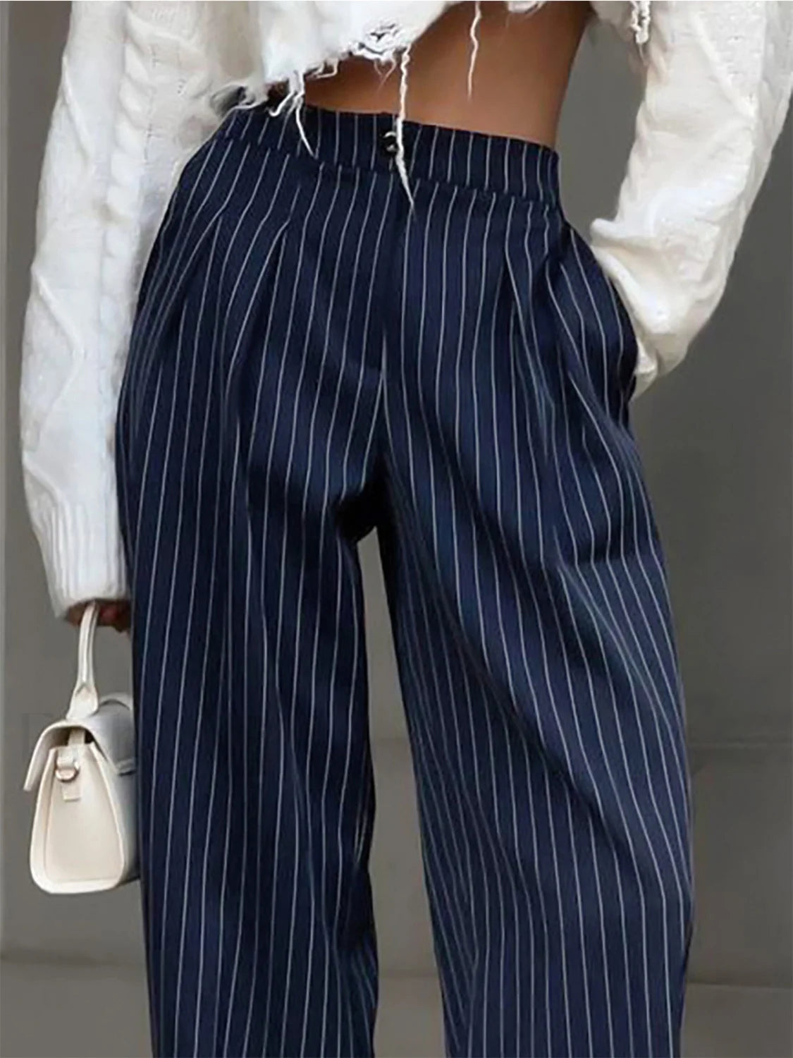 Pinstripe Pleated Wide-Leg Pants Secondary image