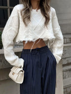 Pinstripe Pleated Wide Trendy Leg Dress Pants Pants