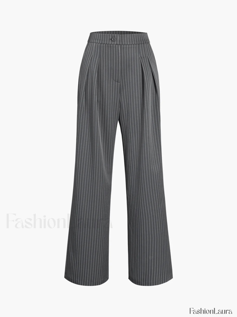 Pinstripe Pleated Wide Trendy Leg Dress Pants Grey / XS Pants