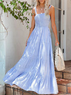 Pinstripe Shirred Backless Long Cami Dress Dresses