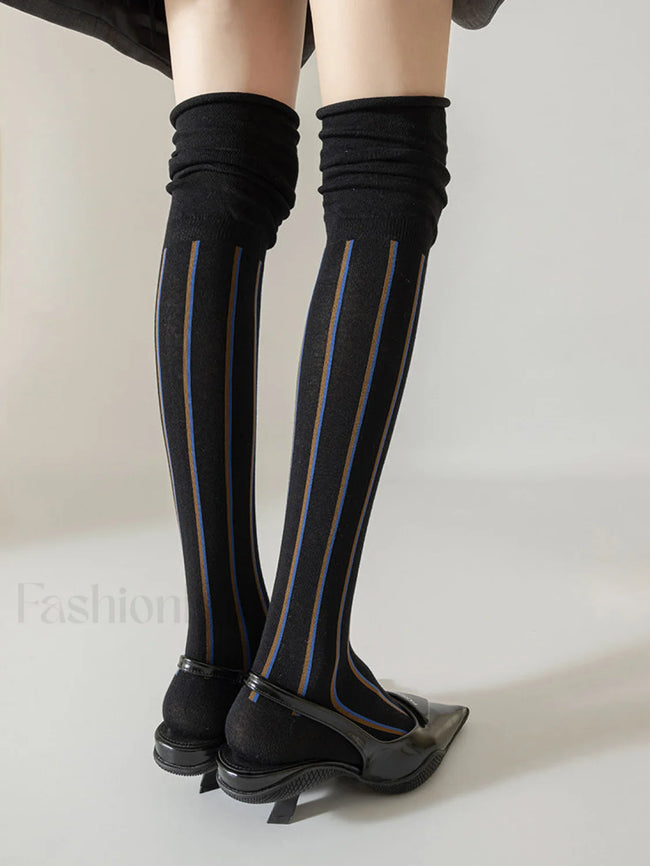 Pinstripe Slouch Graceful Calf Socks Black / One Size Socks Main image