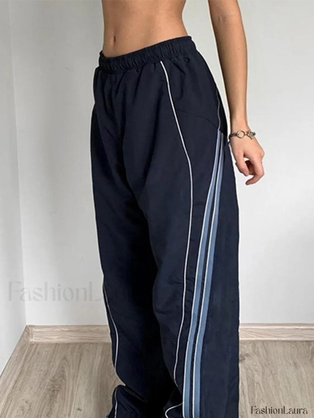 Piping Detail Wide Leg Track Pants Wide Leg Pants