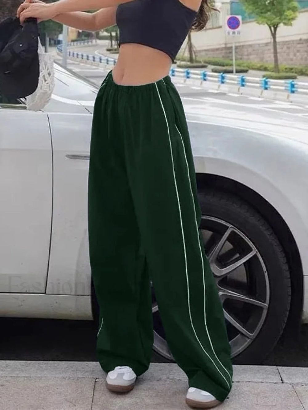 Piping Detail Wide Leg Track Pants Wide Leg Pants