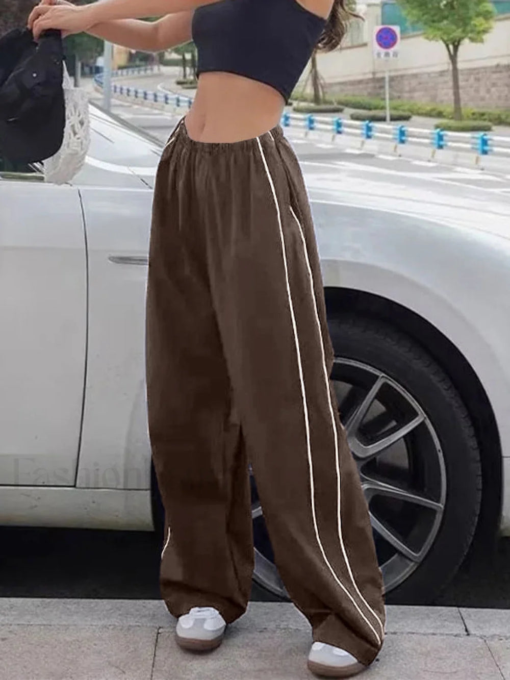 Piping Detail Wide Leg Track Pants Wide Leg Pants