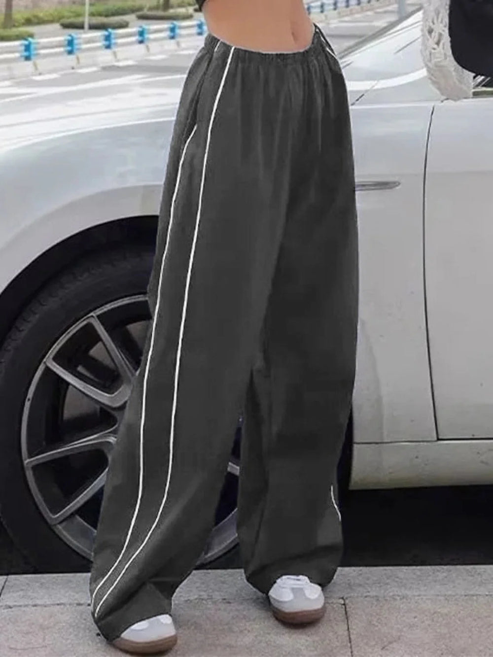 Piping Detail Wide Leg Track Pants Wide Leg Pants
