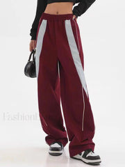 Piping Patchwork Baggy Sweatpants Wide Leg Pants