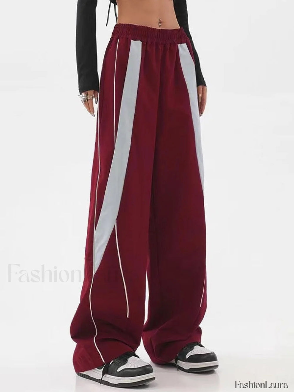 Piping Patchwork Baggy Sweatpants Wide Leg Pants