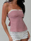 Plaid Backless Bow Tie Crop Top Red / S
