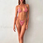 Plaid Bow Backless Bikini Set Red / S