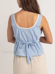 Plaid Button Up Scoop Crop Top