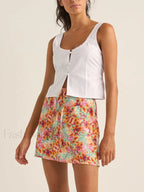 Plaid Button Up Scoop Crop Top WHITE / S