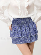 Plaid Cake Ruffle Mini Skirt DEEP BLUE / S
