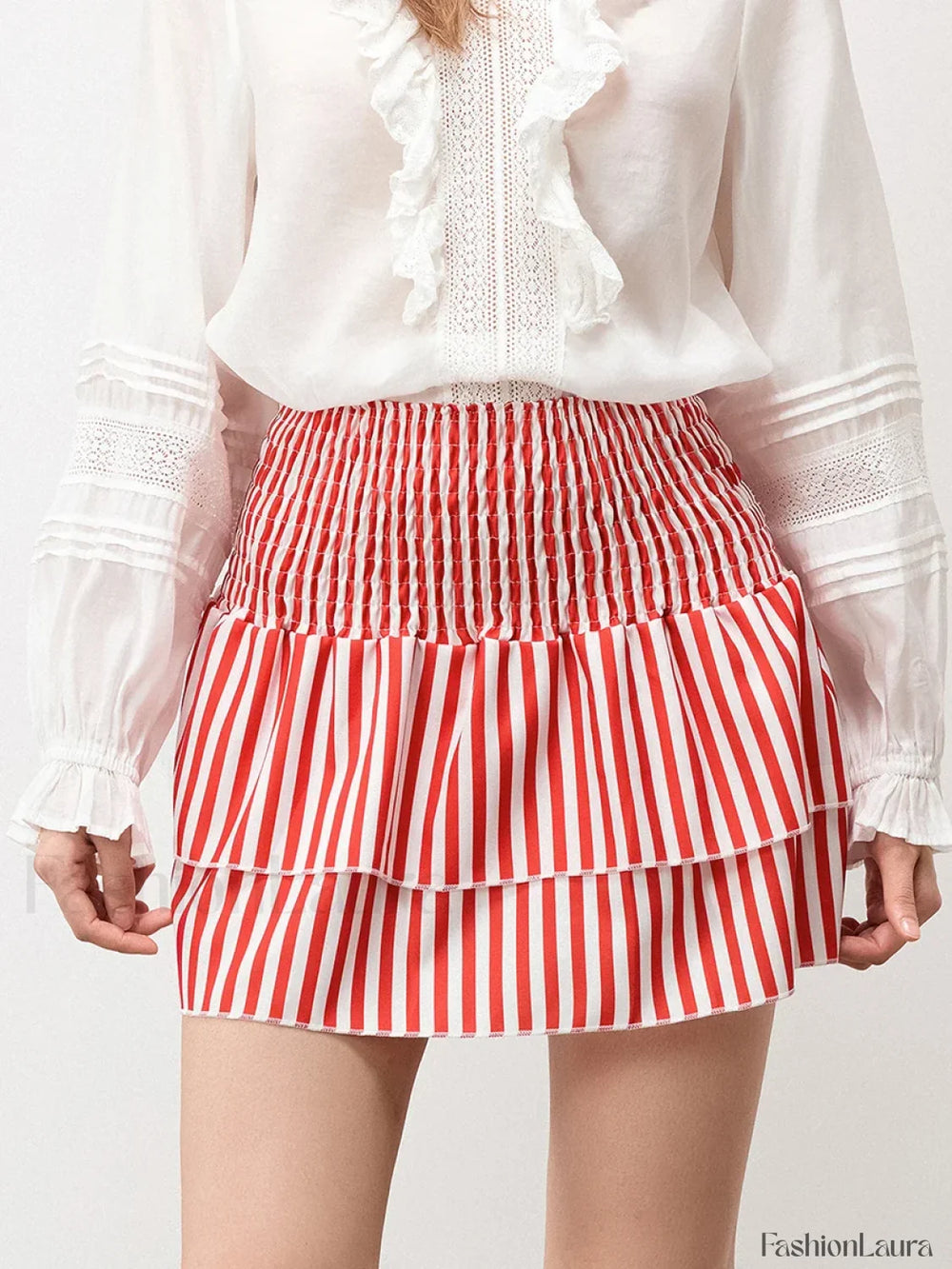 Plaid Cake Ruffle Mini Skirt Red / S