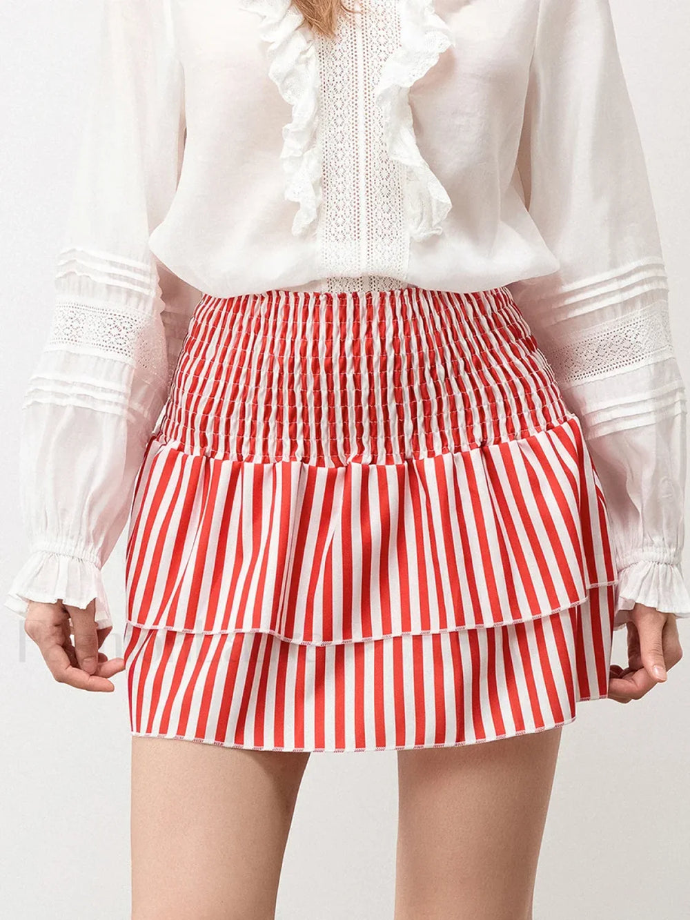 Plaid Cake Ruffle Mini Skirt Red / S