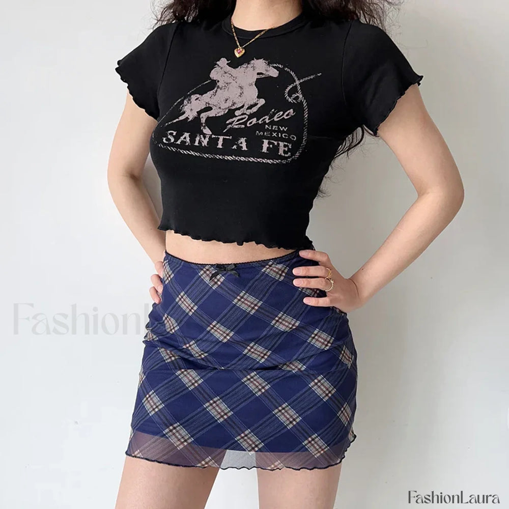Plaid Double Layer Mesh Y2K Skirt