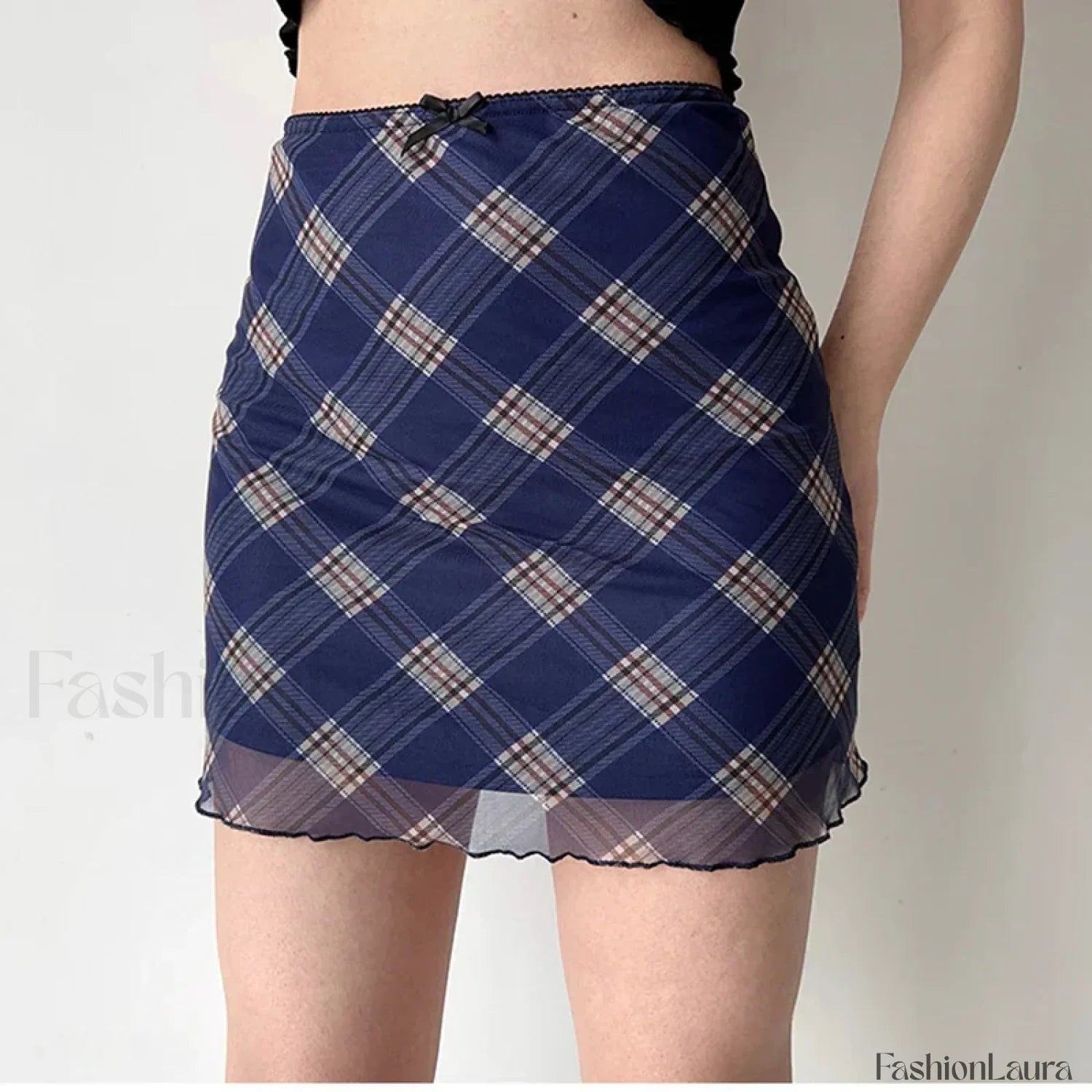 Plaid Double Layer Mesh Y2K Skirt BLUE / S