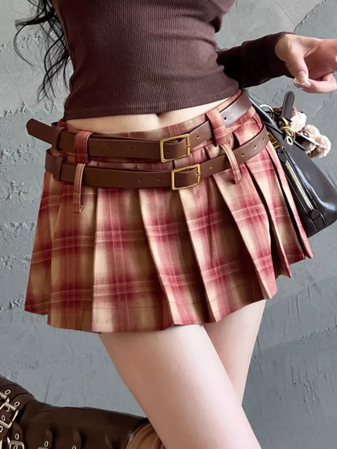 Plaid Double Waistband Pleated Skirt Secondary image