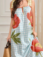 Plaid Flower Loose Tank Maxi Dress