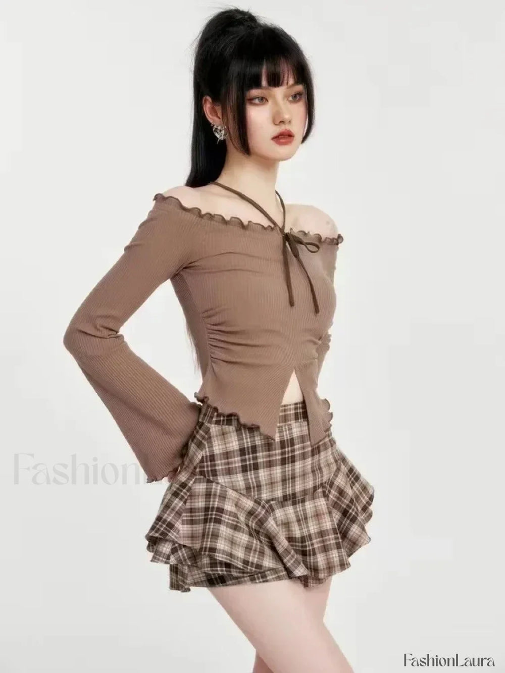 Plaid Frill Detail Skirt