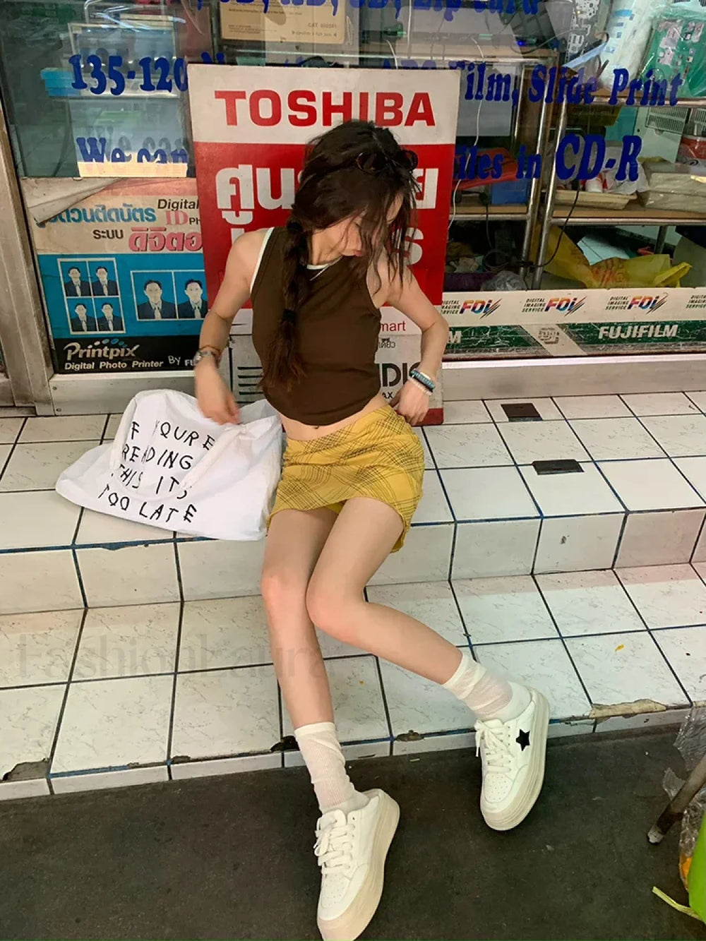 Plaid High Waist Link Mini Skirt