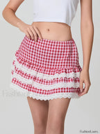 Plaid Layered Zip Side Preppy Skirt