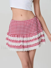 Plaid Layered Zip Side Preppy Skirt