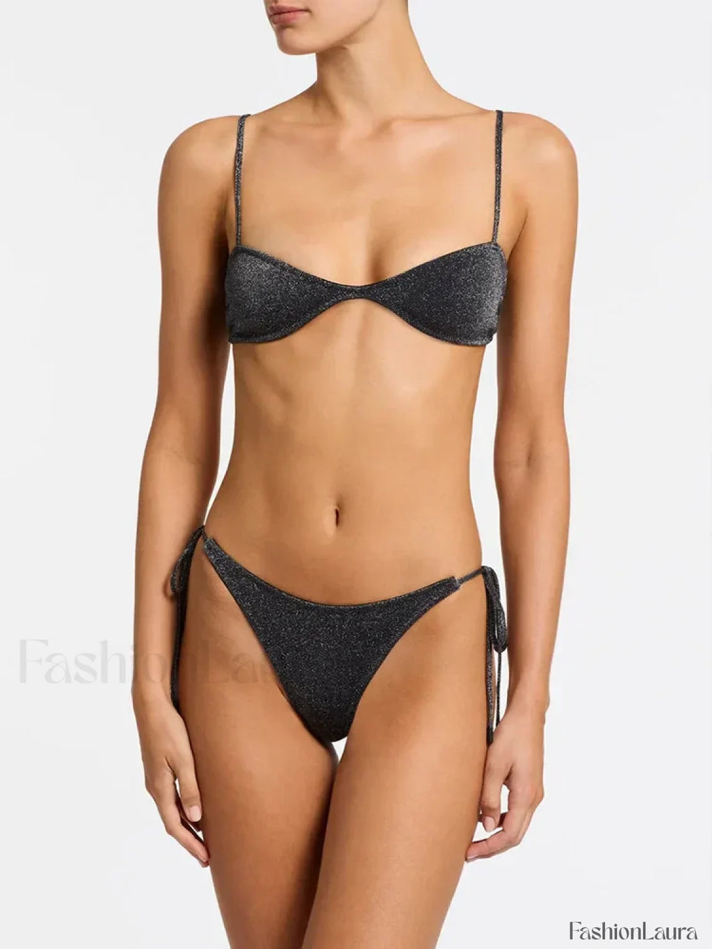 Plaid Low Waist Bikini Set Black / S