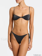 Plaid Low Waist Bikini Set Black / S
