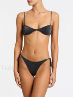 Plaid Low Waist Bikini Set Black / S