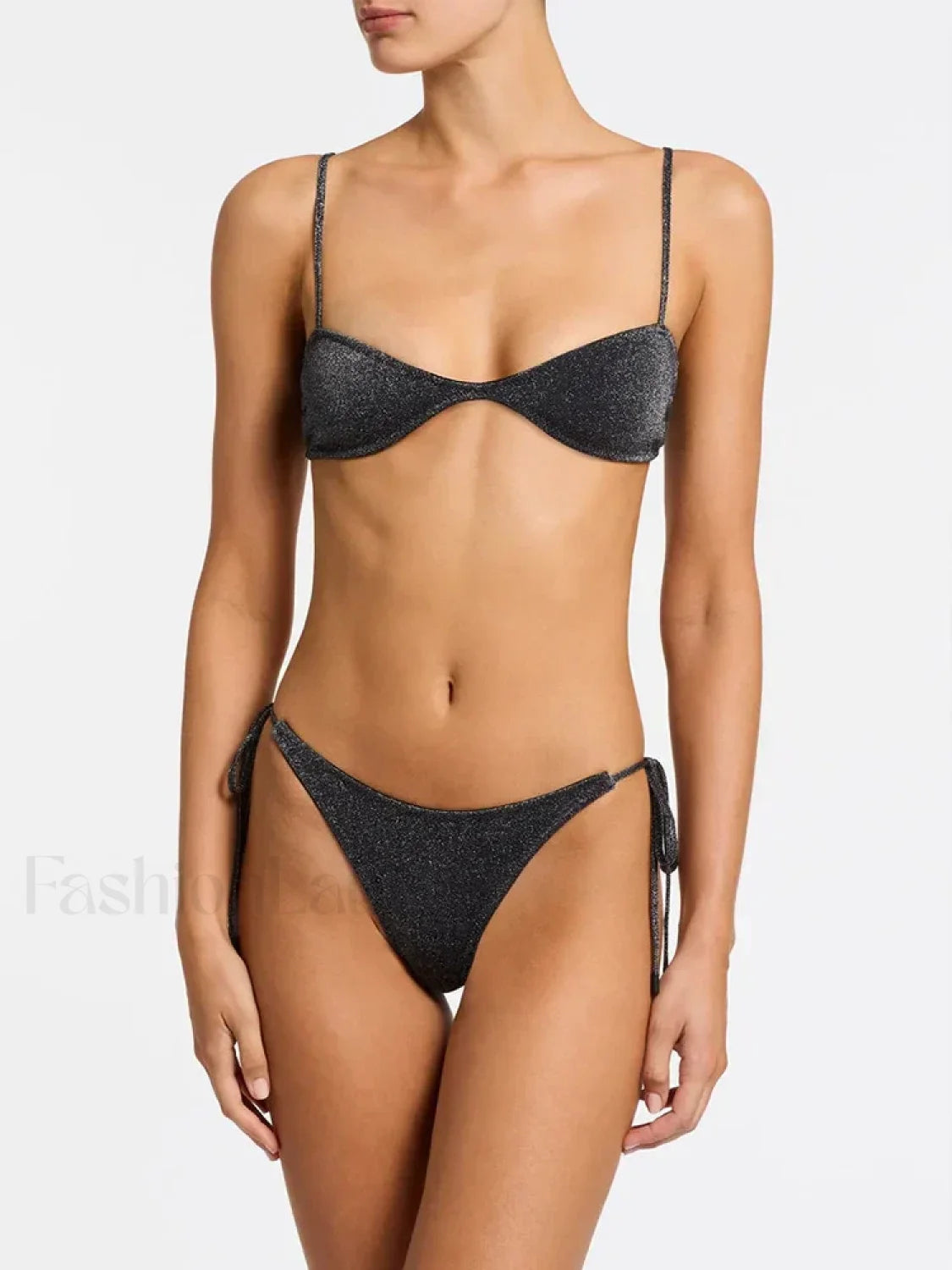 Plaid Low Waist Bikini Set Black / S