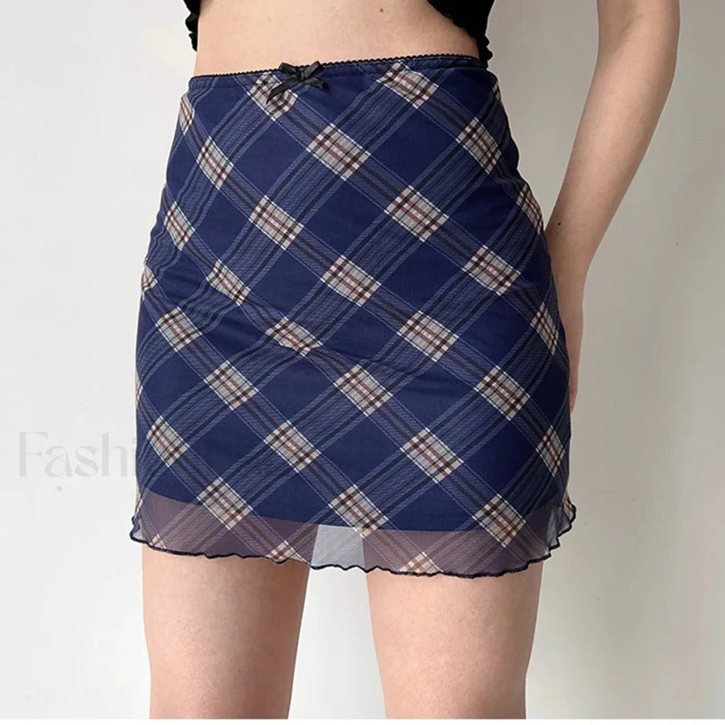 Plaid Mesh Bodycon Harajuku Skirt