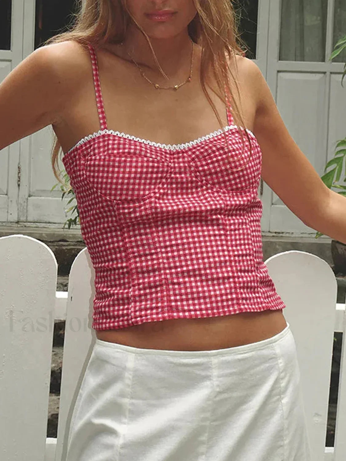 Plaid Open-Back Low Crop Top Secondary image