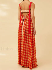 Plaid Patchwork Loose Maxi Dress