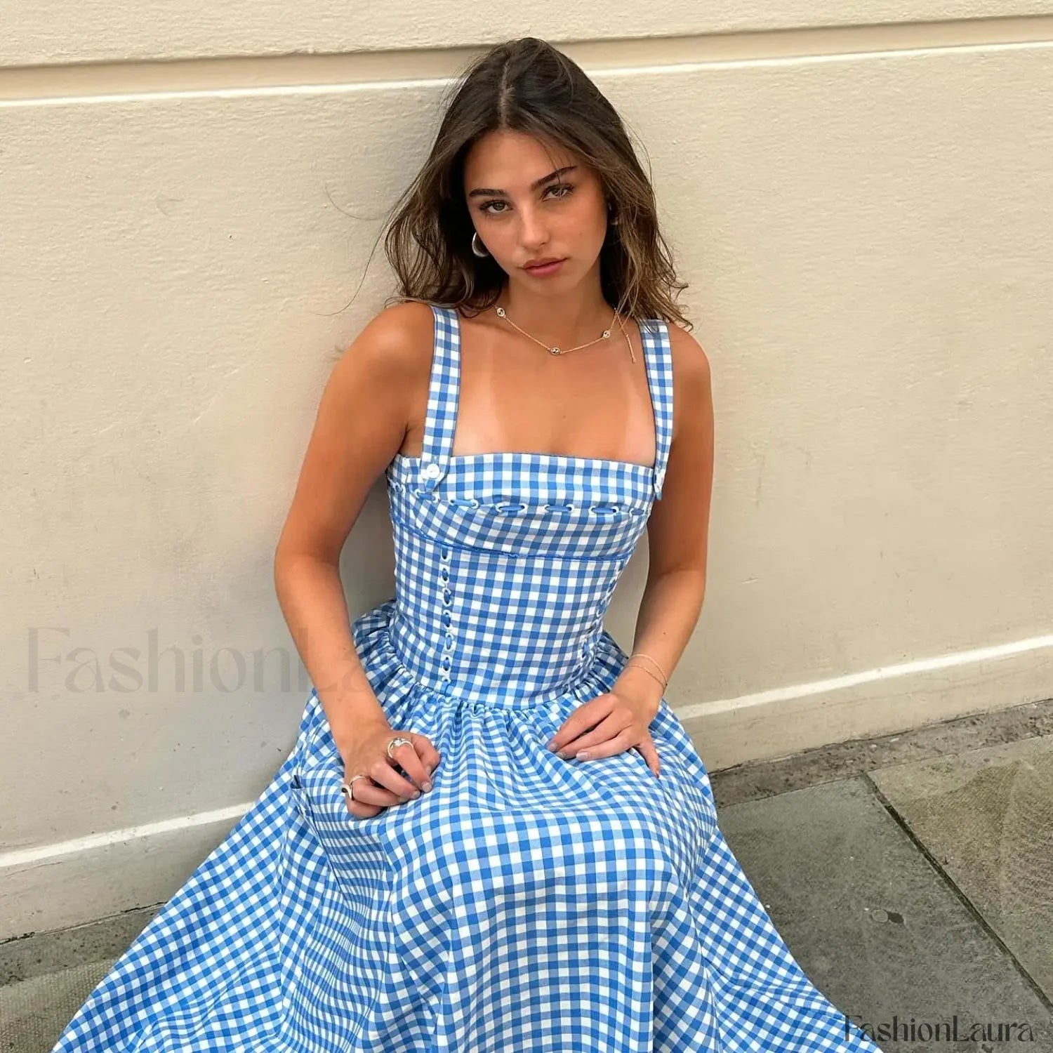 Plaid Pocket Midi Dress