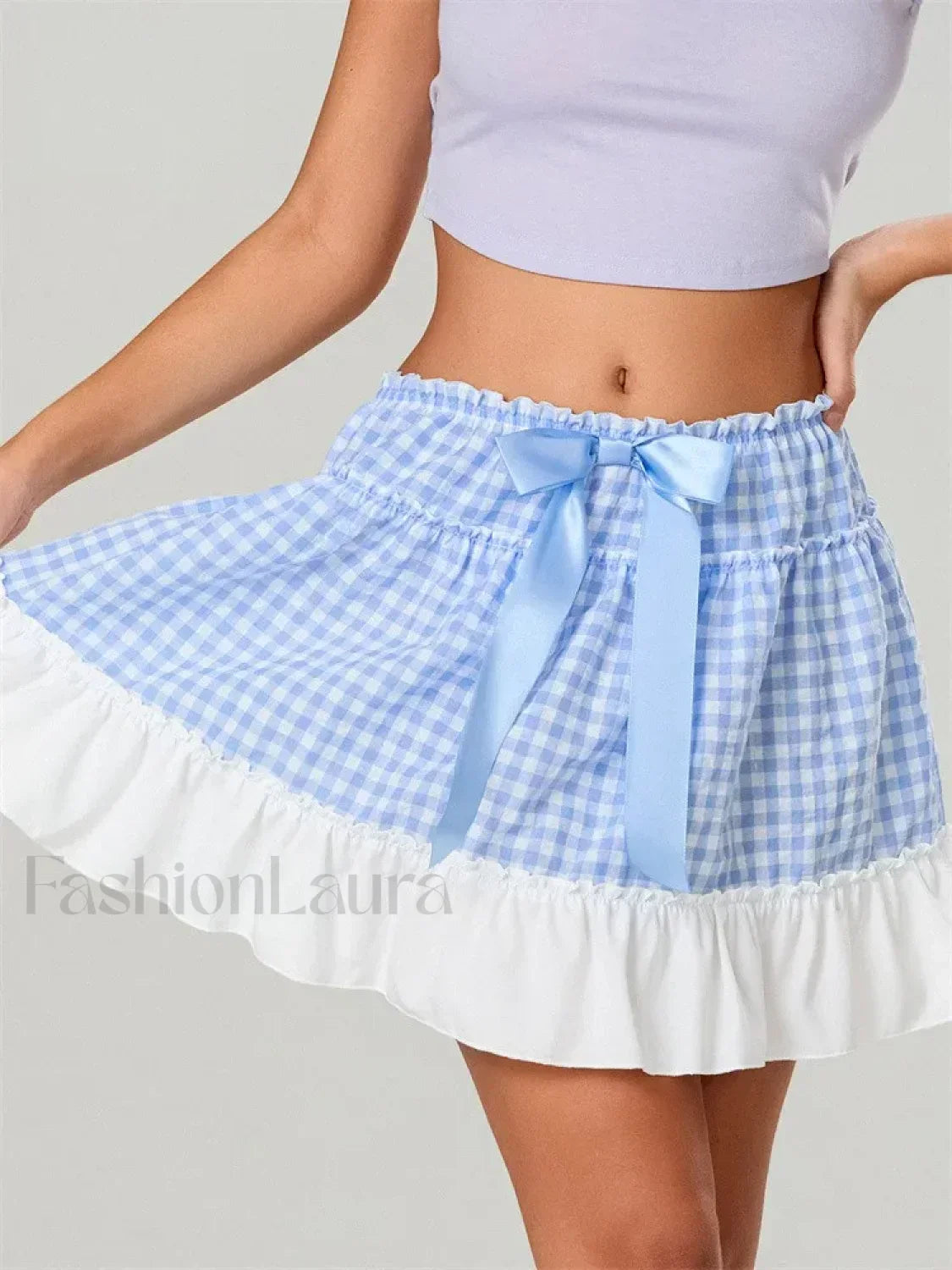 Plaid Ruffled Beach Mini Skirt BLUE / S Main image