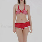 Plaid Ruffled Halter Bikini Set Red / S