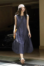Plaid Sleeveless Loose Waist A Line Maxi Dress